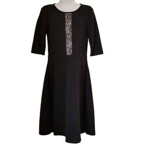 Betsey Johnson Black Short Sleeve Knit Dress Lace Back Detail Size Medium